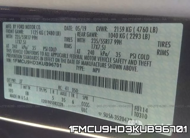 1FMCU9HD3KUB96701 фото 10