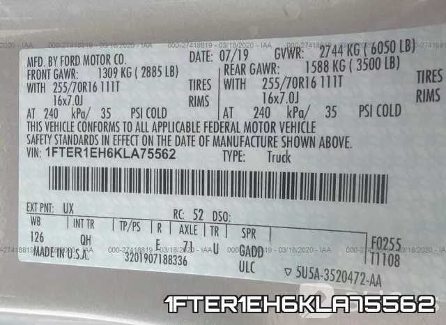 1FTER1EH6KLA75562 фото 5