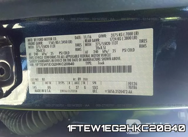 1FTEW1EG2HKC20840 фото 10