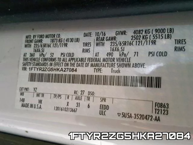 1FTYR2ZG5HKA27084 фото 2