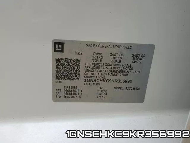 1GNSCHKC9KR356992 фото 2