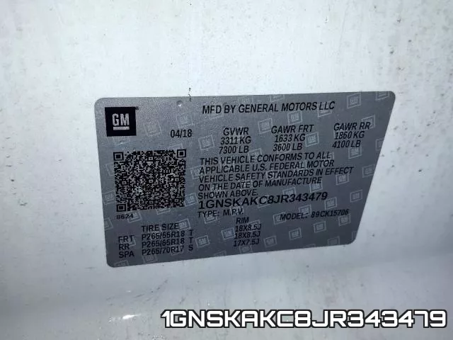 1GNSKAKC8JR343479 фото 2