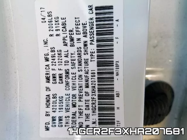 1HGCR2F3XHA207681 фото 2