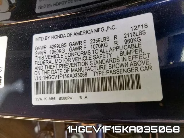 1HGCV1F15KA035068 фото 2