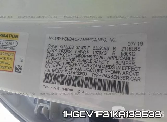 1HGCV1F31KA133533 фото 10