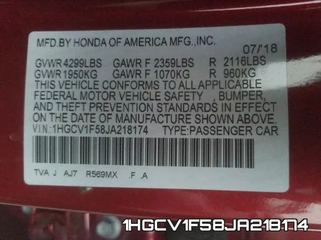 1HGCV1F58JA218174 фото 2