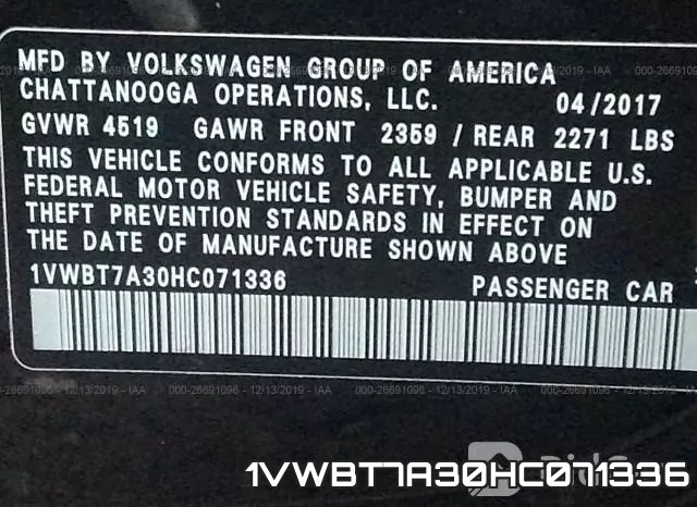 1VWBT7A30HC071336 фото 10