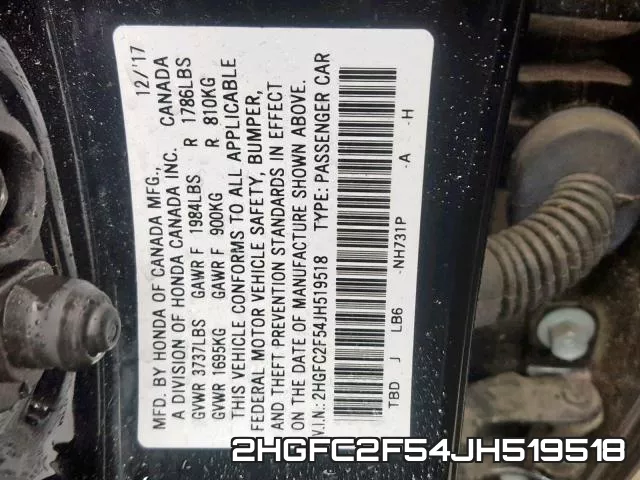 2HGFC2F54JH519518 фото 2
