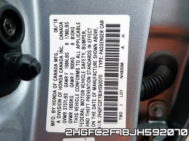 2HGFC2F78JH592070 фото 2