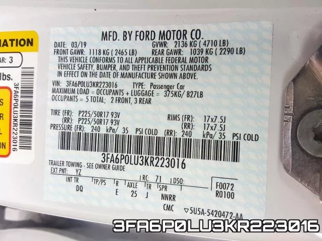 3FA6P0LU3KR223016 фото 2
