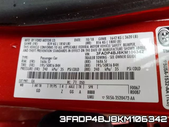 3FADP4BJ8KM106342 фото 2