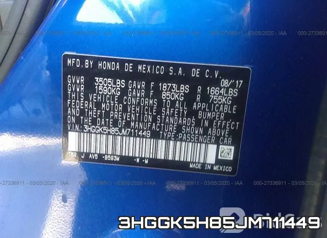 3HGGK5H85JM711449 фото 6