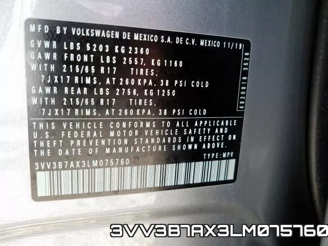 3VV3B7AX3LM075760 фото 2