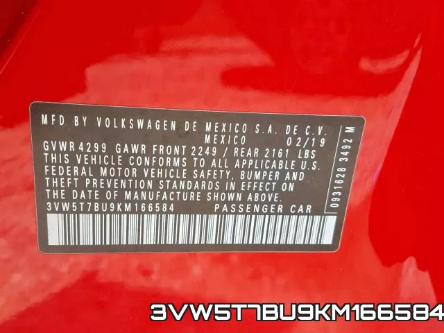 3VW5T7BU9KM166584 фото 2