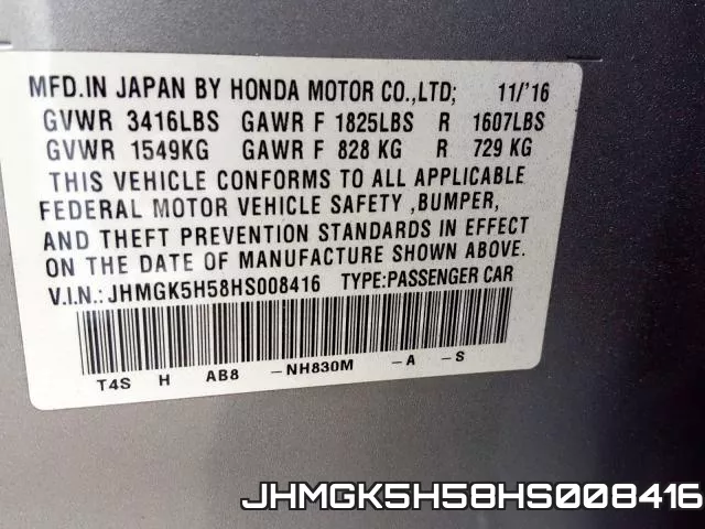 JHMGK5H58HS008416 фото 2