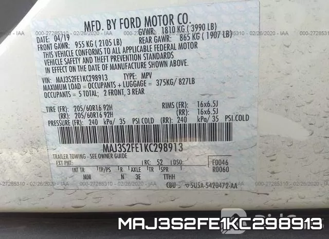 MAJ3S2FE1KC298913 фото 10