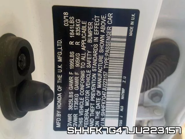 SHHFK7G47JU223157 фото 2