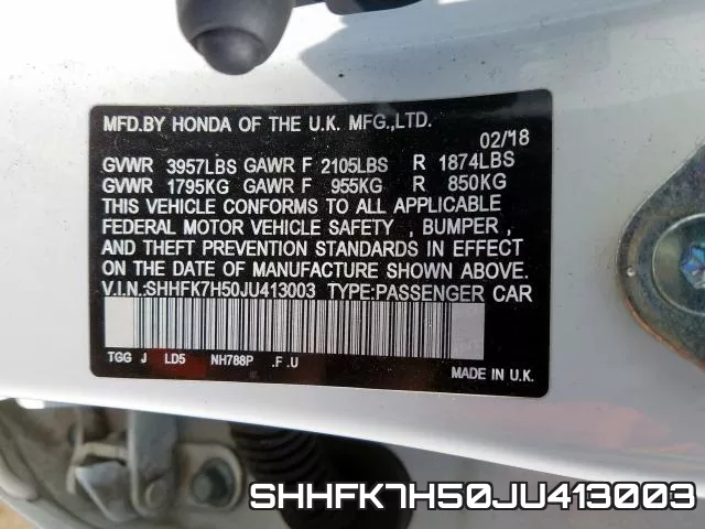 SHHFK7H50JU413003 фото 2