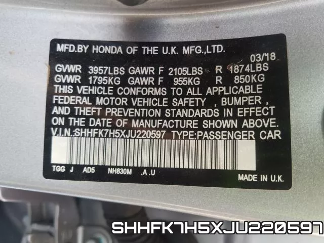 SHHFK7H5XJU220597 фото 2