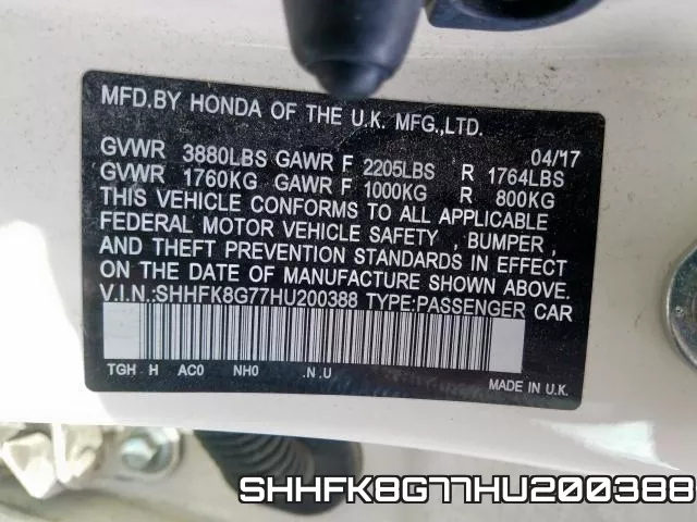 SHHFK8G77HU200388 фото 2