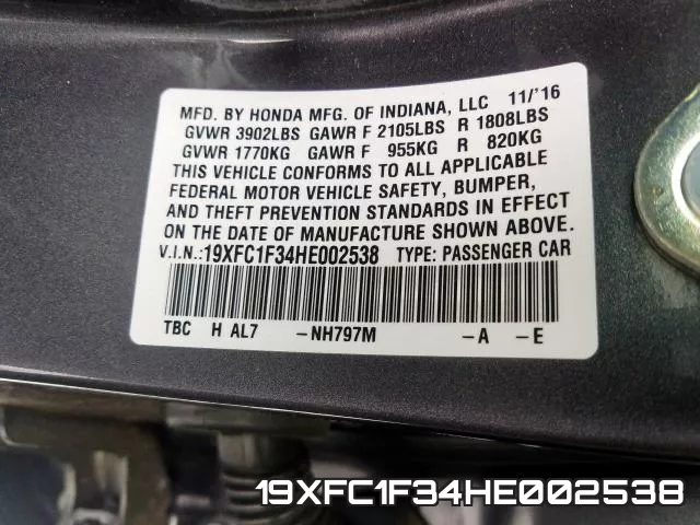 19XFC1F34HE002538 фото 2