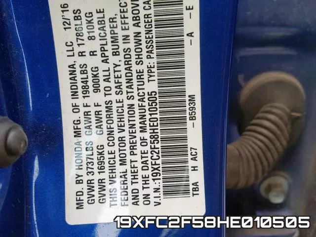 19XFC2F58HE010505 фото 2