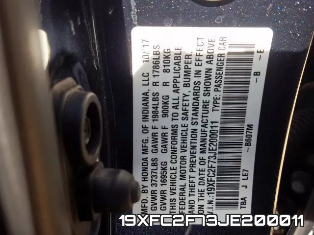 19XFC2F73JE200011 фото 2