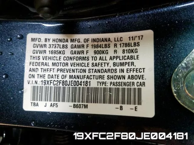19XFC2F80JE004181 фото 2