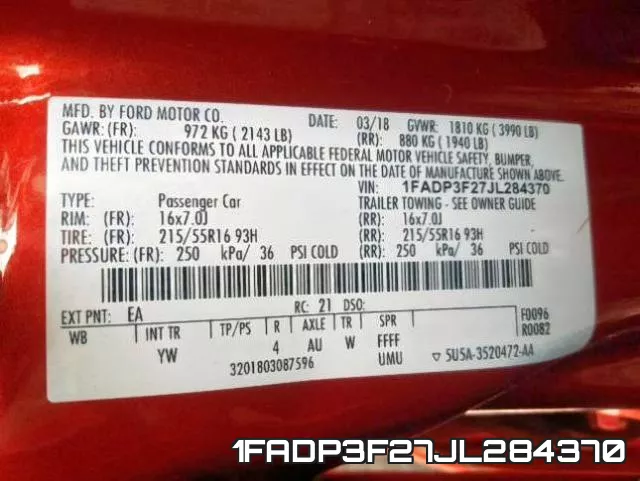 1FADP3F27JL284370 фото 2
