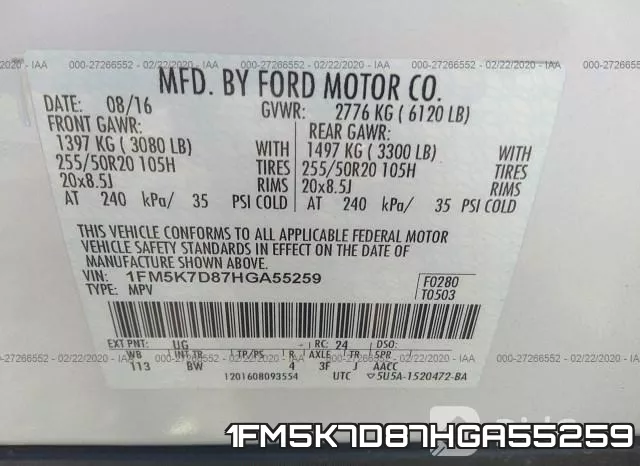 1FM5K7D87HGA55259 фото 10