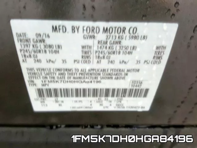 1FM5K7DH0HGA84196 фото 2