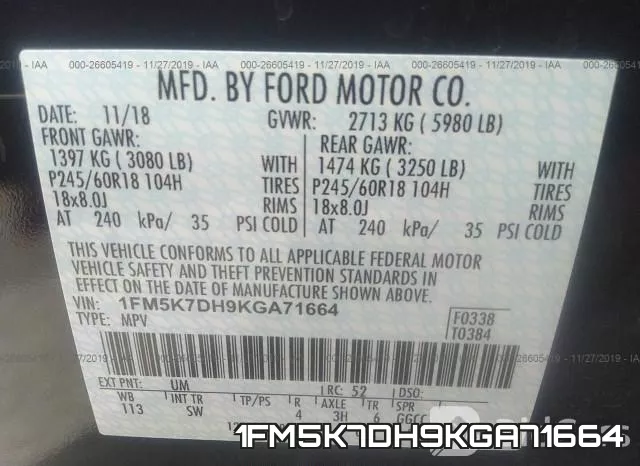 1FM5K7DH9KGA71664 фото 10