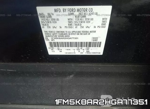 1FM5K8AR2HGA77351 фото 10