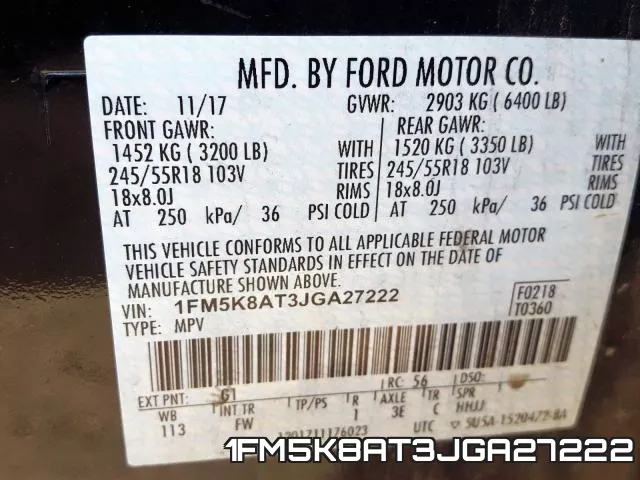 1FM5K8AT3JGA27222 фото 2