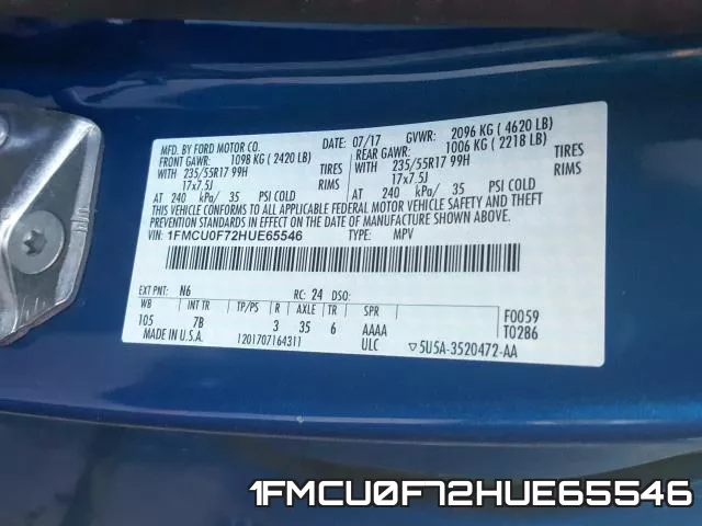 1FMCU0F72HUE65546 фото 2