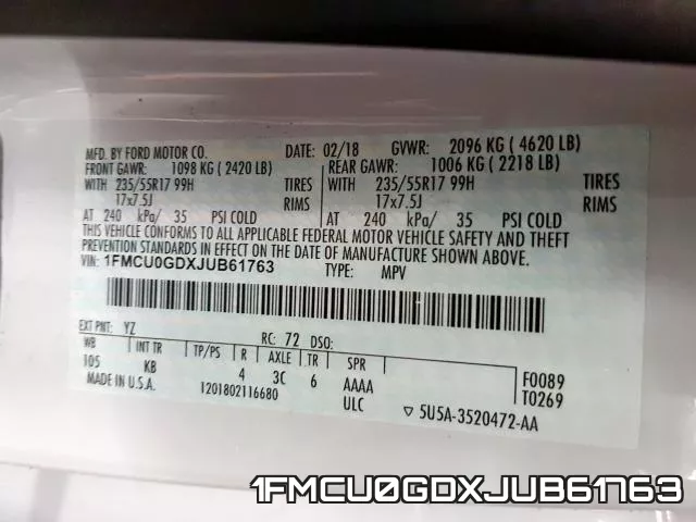 1FMCU0GDXJUB61763 фото 2