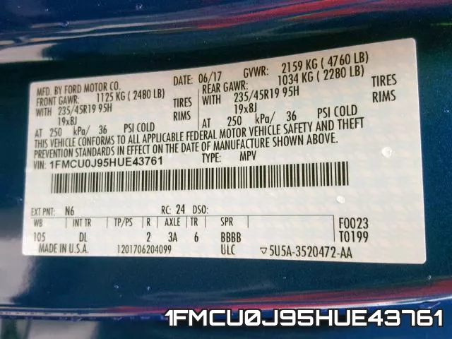 1FMCU0J95HUE43761 фото 2