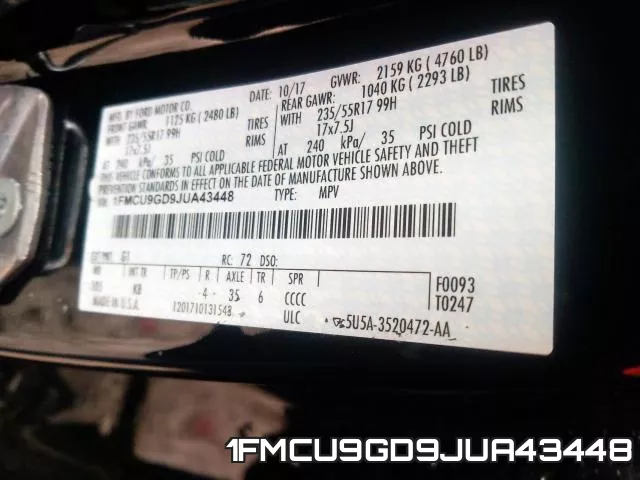 1FMCU9GD9JUA43448 фото 2
