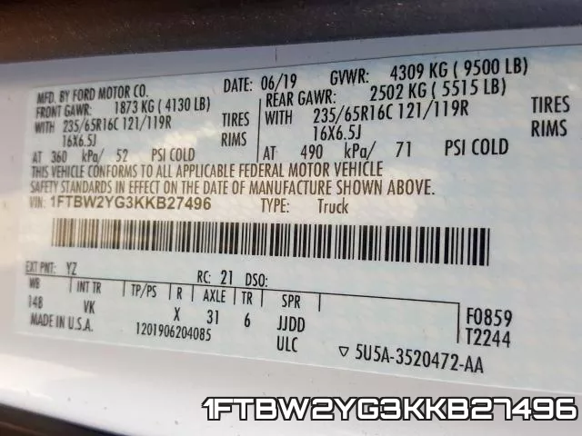 1FTBW2YG3KKB27496 фото 2