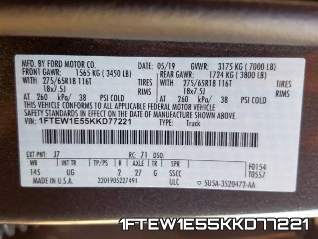 1FTEW1E55KKD77221 фото 2
