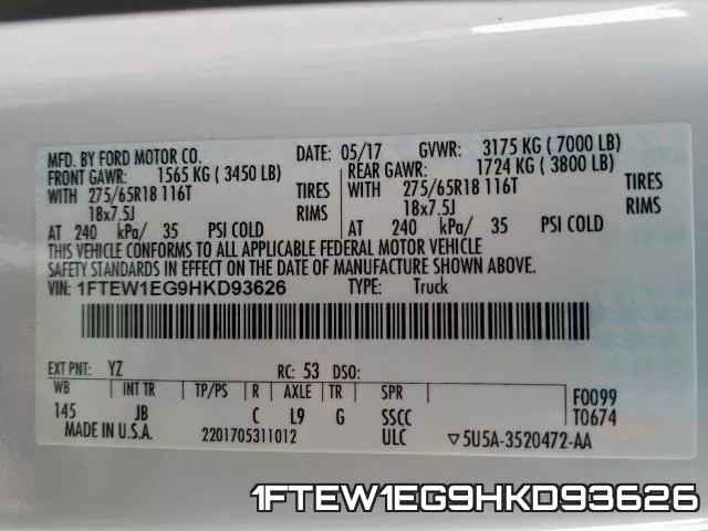 1FTEW1EG9HKD93626 фото 2