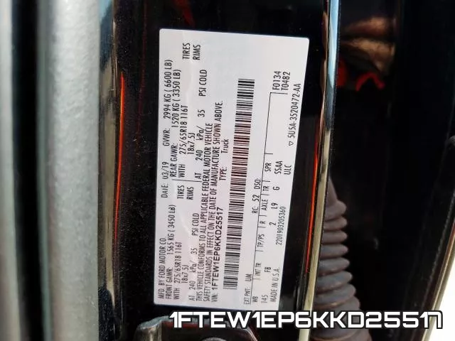 1FTEW1EP6KKD25517 фото 2
