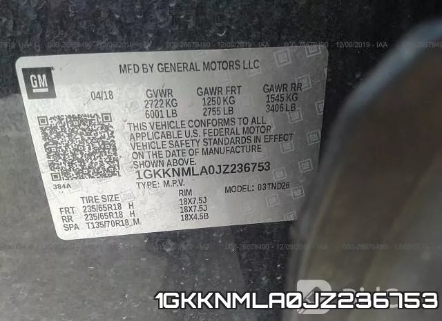 1GKKNMLA0JZ236753 фото 10