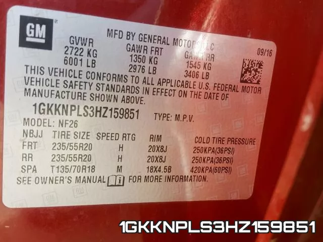 1GKKNPLS3HZ159851 фото 2