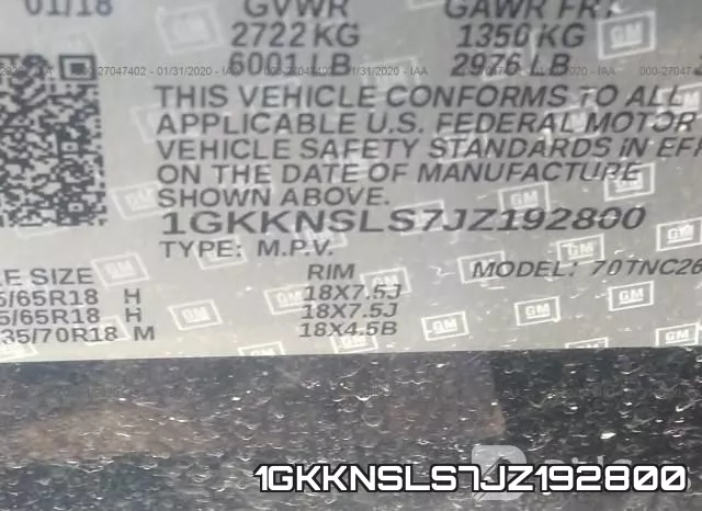 1GKKNSLS7JZ192800 фото 9