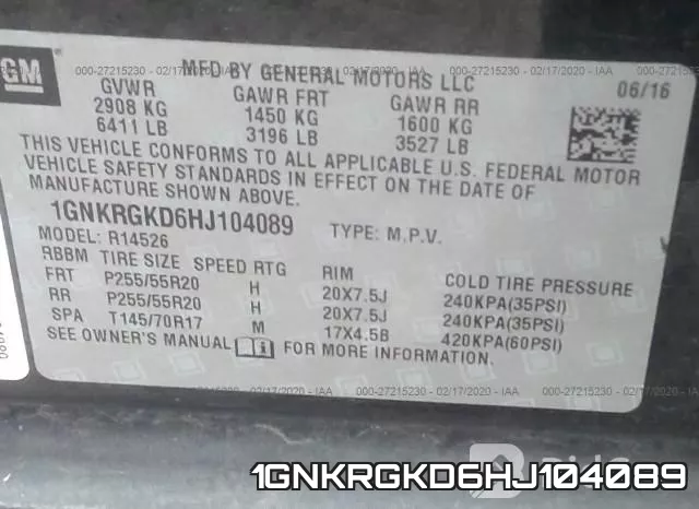 1GNKRGKD6HJ104089 фото 10