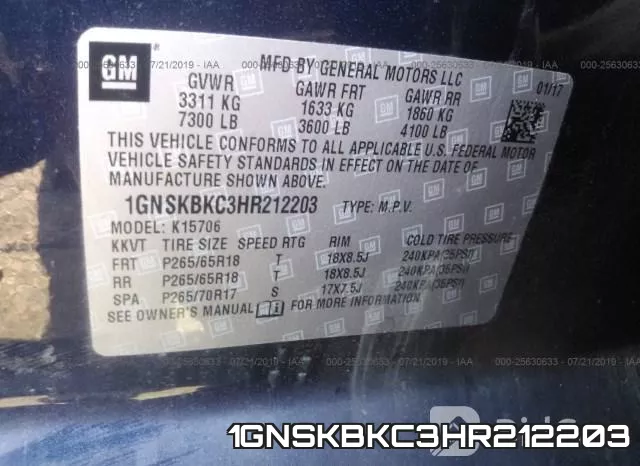 1GNSKBKC3HR212203 фото 10