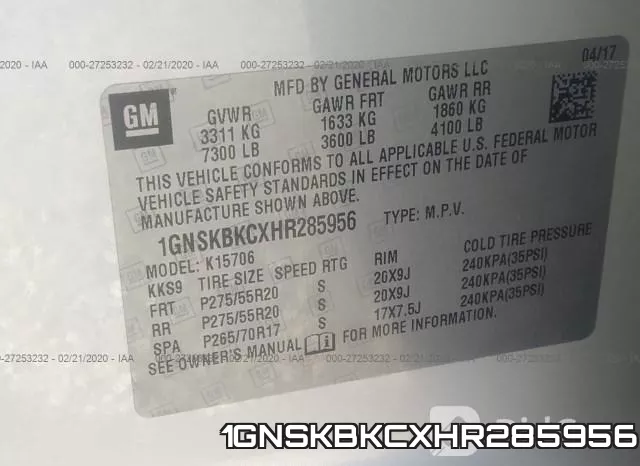 1GNSKBKCXHR285956 фото 10