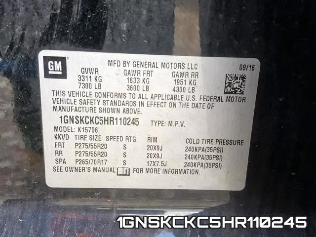 1GNSKCKC5HR110245 фото 2