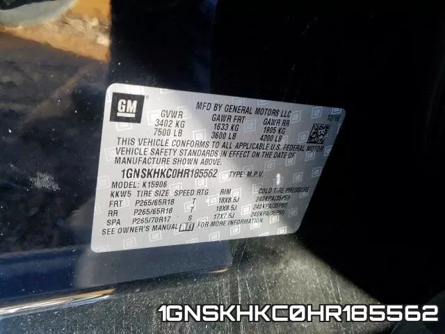 1GNSKHKC0HR185562 фото 2